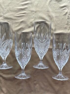 Set of 4 Godinger “Milano” Clear Crystal Iced Tea/Water Goblets